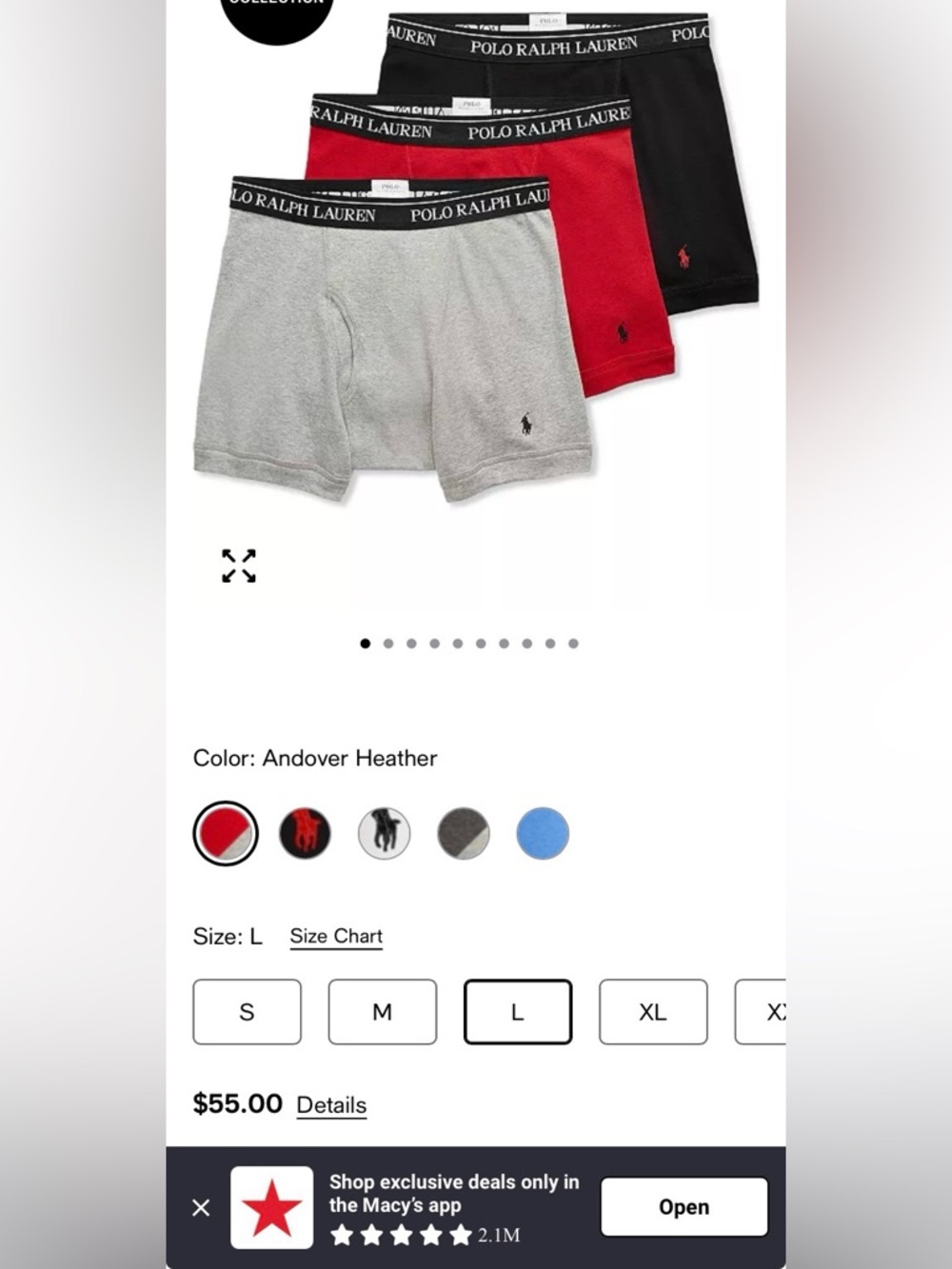 New Polo by Ralph Lauren Boxer Brief 3-Pack — Black, Red, Heather Gray